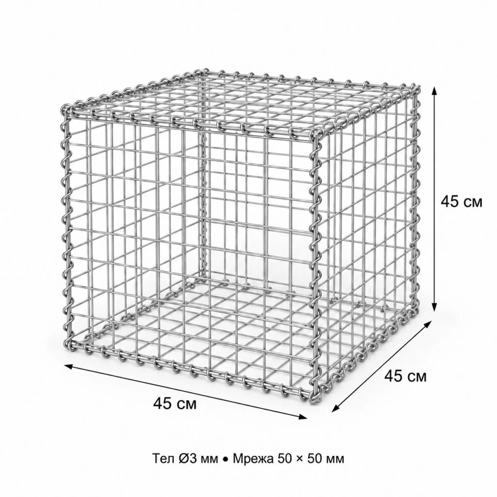 Малък декоративен габион 45×45×45 см с мрежа 5×5 см